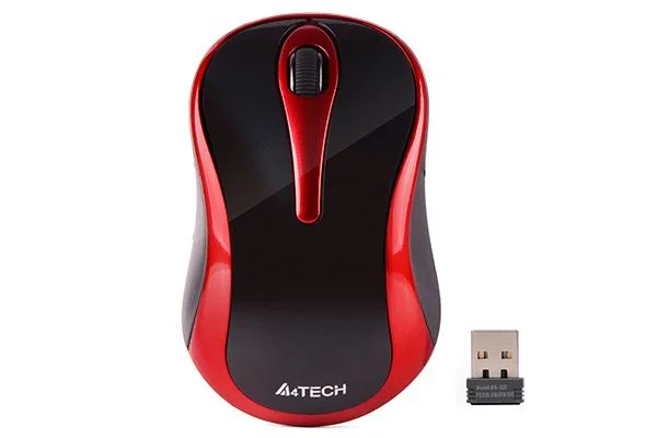 Безжична мишка A4Tech G3-280N-2, V-Track PADLESS, черно/червена, 2004711421874212
