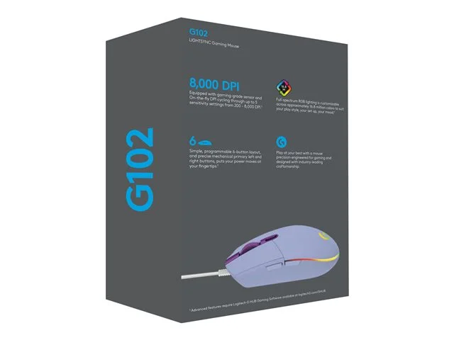 Logitech G102 LIGHTSYNC Corded Gaming Mouse, Lilac, 2005099206089822 09 