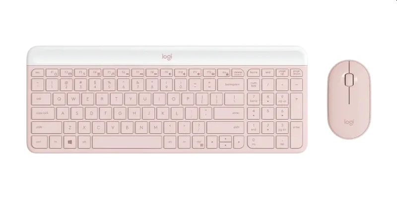 Комплект Logitech MK470 Slim безжична клавиатура+мишка, розов, 2005099206107878