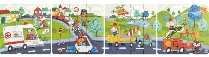 Комплект 4 пъзела HaPe Превозни средства спешна помощ, 3+ години