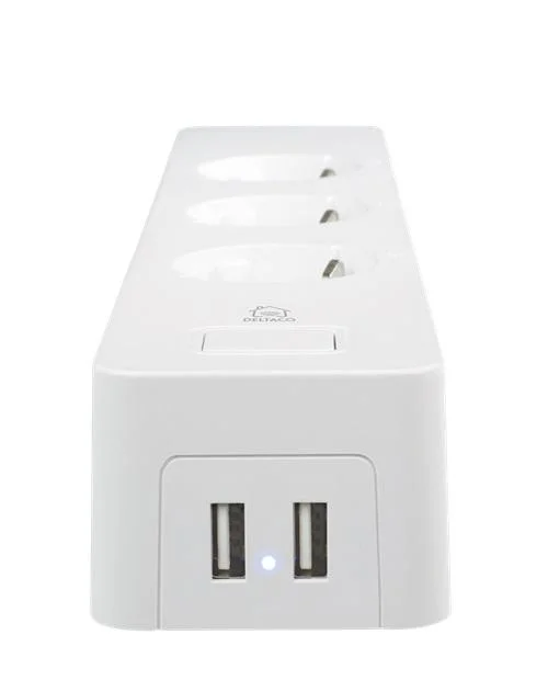 DELTACO SMART HOME power outlet, WiFi 2.4GHz, 3xCEE 7/3, 2xUSB-A, 13A, 220-240V, 1.5m, white, 2007333048046703 03 