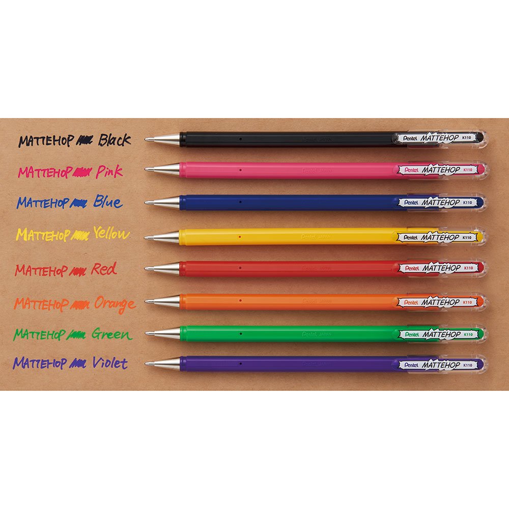 Coloured Gel Ink Rollerball Pens Pentel Mattehop 1.0mm Assorted Colours  Various Pack Sizes High Opacity and Matte Finish for Drawing 