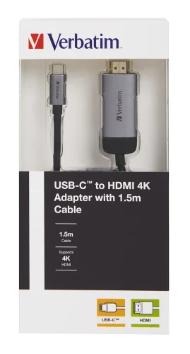Адаптер Verbatim USB-C to HDMI Adapter - USB 3.1 Gen 1/HDMI 1.5m Cable, 2000023942491446 03 