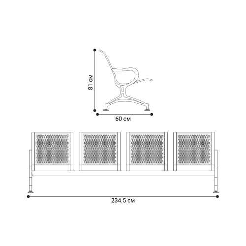Bench Iso Black Plastic quadruple black, 1000000000024533 02  — OK Office Bench Iso Black Plastic quadruple black, 1000000000024533 02