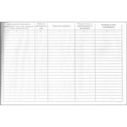 Регистър на предявените рекламации, 1000000000001878 03 