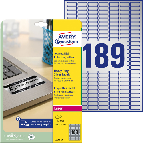 Етикети Avery 25.4/10 A4 189ет сребр.20л, 1000000000052265 02 