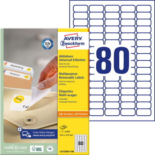 Етикети Avery отлеп. 35.6/16.9 80ет 100л, 1000000000052246 02 