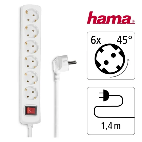 Distribution Panel HAMA 30384 , 6-Way with Switch 1.4m, White, 2004007249303844 02 