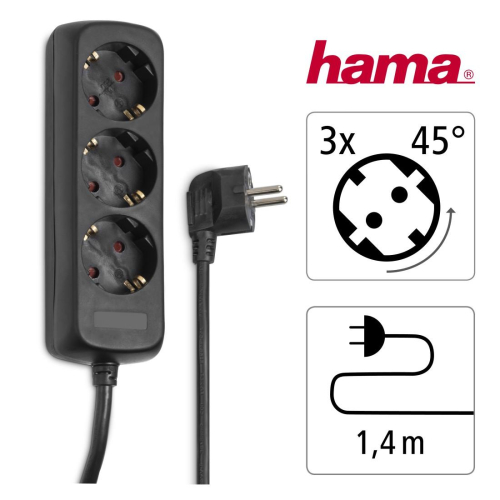 Power Strip Hama 30391, 3 outlets, Black, 2004007249303912 04 