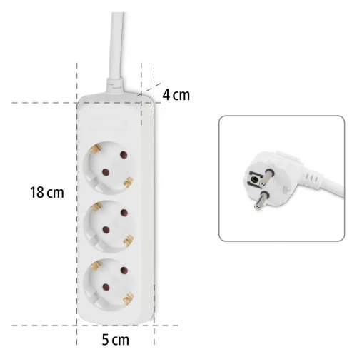 Power Strip Hama 30569 3 outlets, White, 2004007249305695 02 