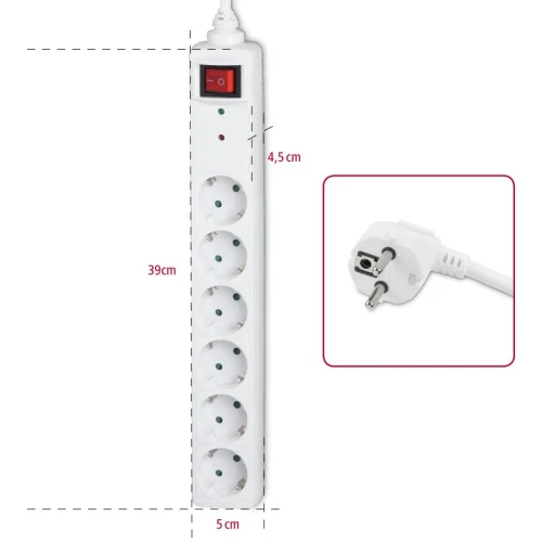 Power Strip HAMA 6-way with overvoltage protection, 1.4 m, white, 2004007249477781 04 