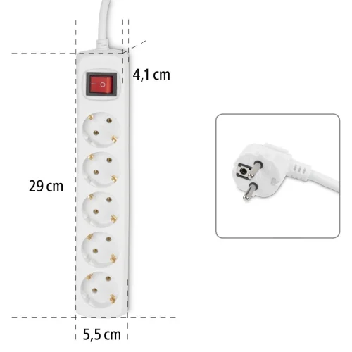 Distribution Panel, HAMA 47842, 5 sockets, with switch, child-proof, 1.4 m, white, 2004007249478429 02 