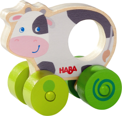 Дървена бебешка играчка за бутане HABA Крава, 10+ месеца