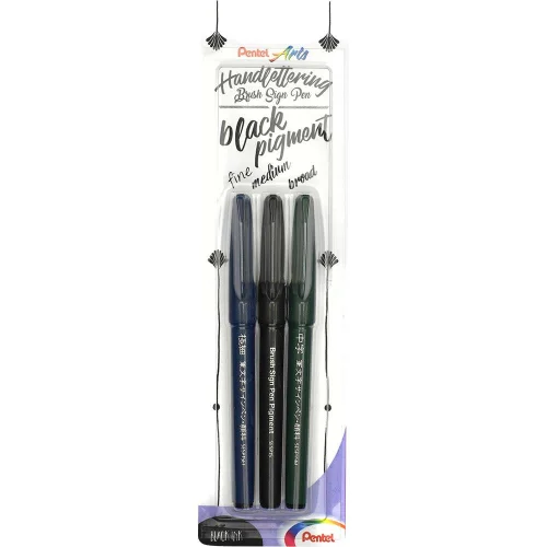 Pentel Brush Sign Pen pigment Set of 3, 1000000000040495
