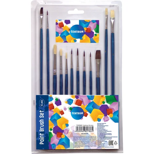 Paint brushes 8 round + 4 flat 12 pieces, 1000000000018215