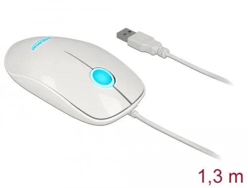 Мишка DeLock, USB-A, LED, 1200 dpi, Бял, 2004043619125371