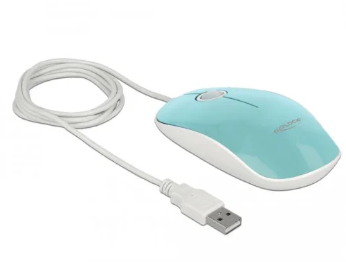 Мишка DeLock, USB-A, LED, Кабел 1.3 м, USB, 1200 dpi, тюркоаз, 2004043619125388