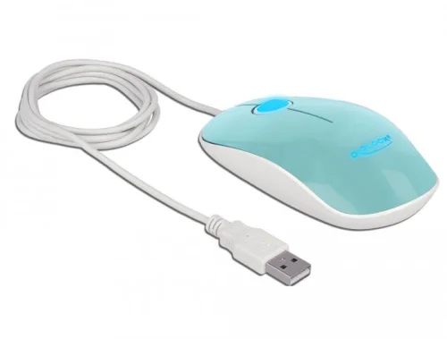Мишка DeLock, USB-A, LED, Кабел 1.3 м, USB, 1200 dpi, тюркоаз, 2004043619125388 02 