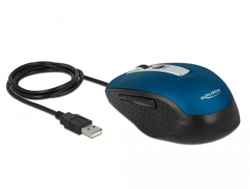Мишка DeLock, USB-A, 5 бутона, Кабел 1.5 м, син, 2004043619126217