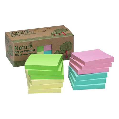 Sticky notes 75/75 recycle Mix 12X100 sh, 1000000000014236