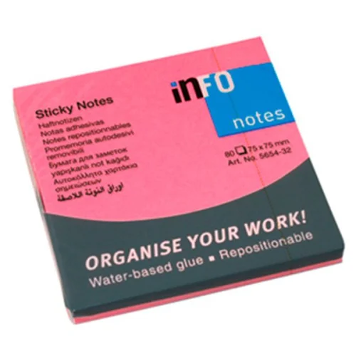 Sticky notes INFO  75/75 pink neon 80 sh, 1000000000027126