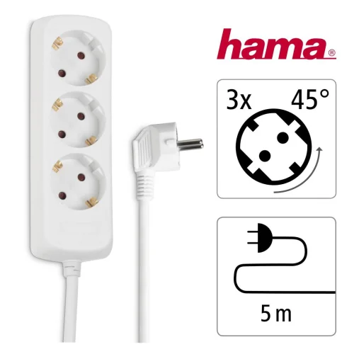 Hama 3-Way Power Strip, with child protection, 5 m, white, 2004047443138422 06 