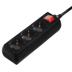 Power Strip Hama 108835, 3 outlets with switch, Black