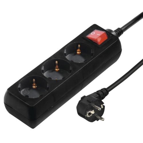 Power Strip Hama 108835, 3 outlets with switch, Black, 2004047443182456 07  — OK Office Power Strip Hama 108835, 3 outlets with switch, Black, 2004047443182456 07