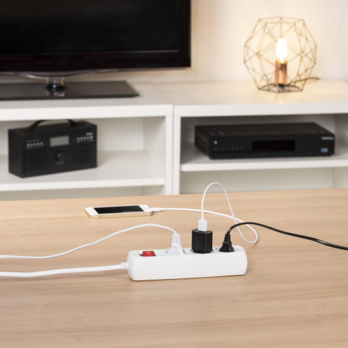 Power Strip Hama 108815, 3 outlets with switch, White, 2004047443182494 04  — OK Office Power Strip Hama 108815, 3 outlets with switch, White, 2004047443182494 04