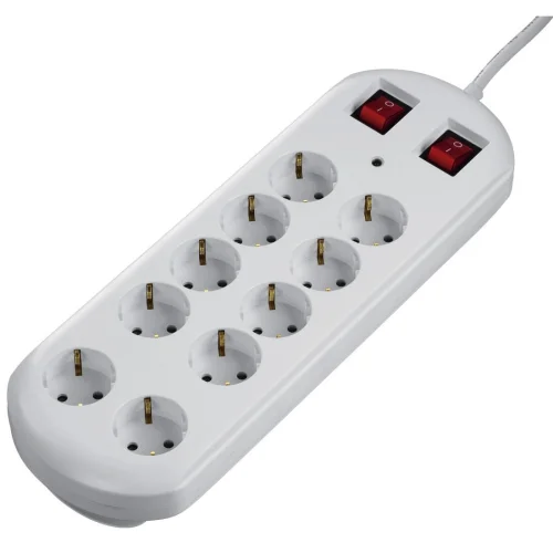 Power Strip HAMA 137233, 10-Way, with switch, 2 m, White, 2004047443310118