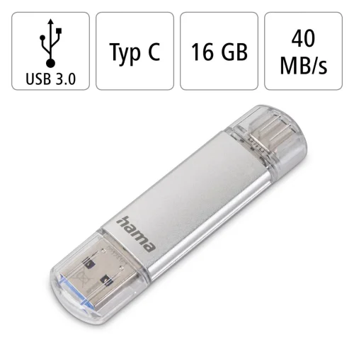 Памет USB 3.1/Type-C 16GB Hama C-Laeta сребрист, 2004047443310552 06 