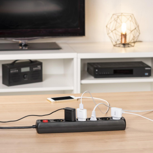 Разклонител Hama 137266, 6 гнезда с ключ, черен, 2004047443359766 07 