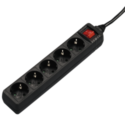 Hama 137267 Power Strip, 5 outlets with switch, Black