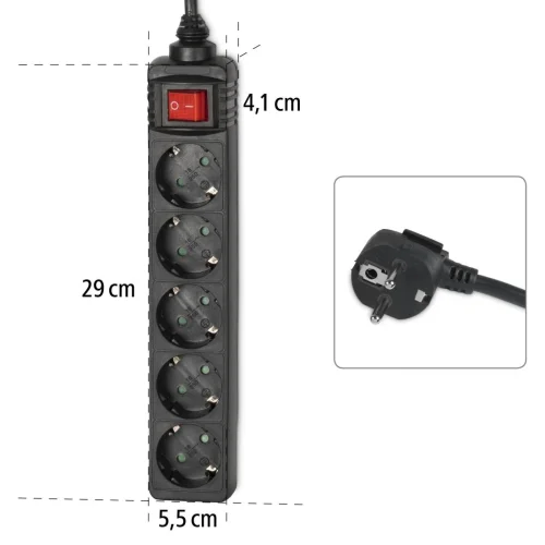 Hama Power Strip, 5-Way, with Switch, 1.4 m, black, 2004047443359773 07 