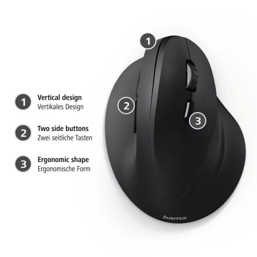 Hama Vertical, Ergonomic 'EMC-500' cabled mouse,  Black, 2004047443370372 03 