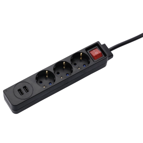 Hama 'USB 3.4A' Power Strip, 3-Way, black, 2004047443420008