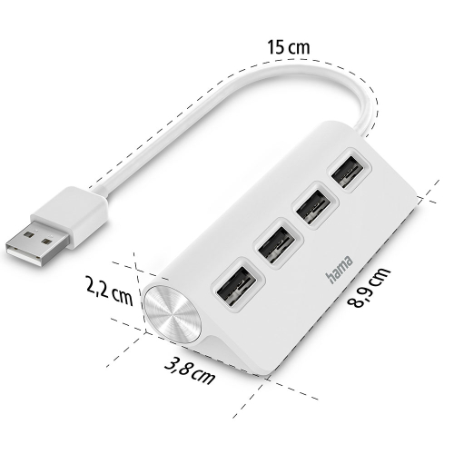 USB hub Hama 200120 4 USB ports 2 white, 1000000000039336 02  — OK Office USB hub Hama 200120 4 USB ports 2 white, 1000000000039336 02