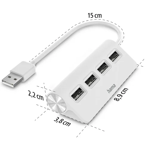 Хъб USB Hama-200120 4 порта USB2 бял, 1000000000039336 02 