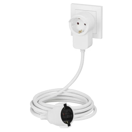 Удължителен кабел HAMA Powerplug, Шуко мъжко, Шуко женско, Допълнителен контакт, 3.0 m, Бял, 2004047443449603 05 