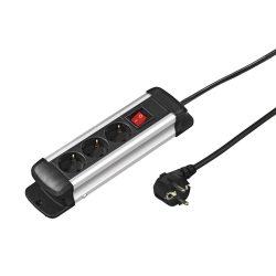 Разклонител Hama Pro-S 30S, 3 гнезда с ключ, черен/сребрист