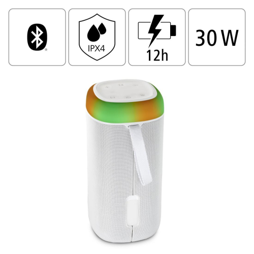 Hama 'Shine 2.0' Bluetooth® Loudspeaker, LED, Splashproof, 30 W, white, 2004047443479129 11  — OK Office Hama 'Shine 2.0' Bluetooth® Loudspeaker, LED, Splashproof, 30 W, white, 2004047443479129 11