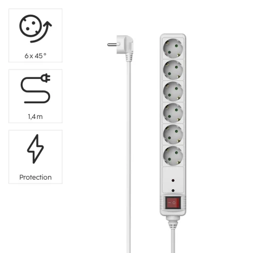 Power strip Hama 223152 6 outlets with switch, White, 2004047443480286 02 