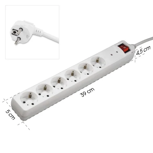 Power strip Hama 223152 6 outlets with switch, White, 2004047443480286 03 