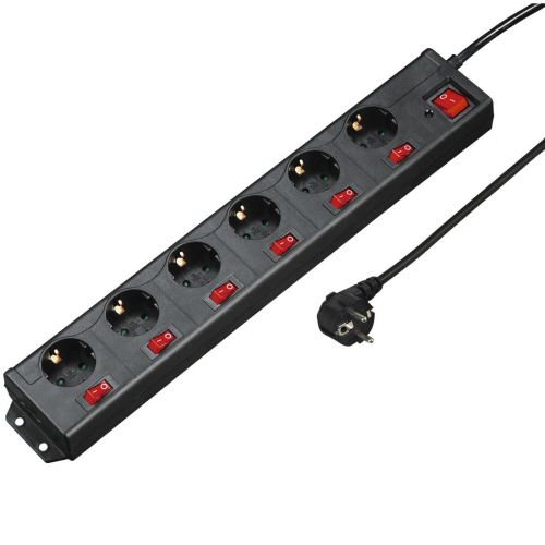 Power Strip Hama 223160, 6 outlets with switches, Black, 2004047443480378 02  — OK Office Power Strip Hama 223160, 6 outlets with switches, Black, 2004047443480378 02
