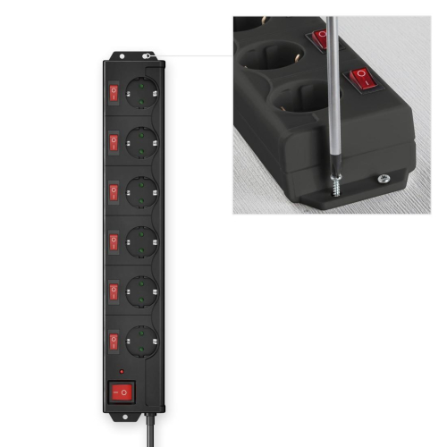 Power Strip Hama 223160, 6 outlets with switches, Black, 2004047443480378 04 