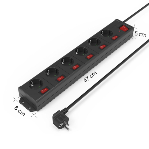 Power Strip Hama 223160, 6 outlets with switches, Black, 2004047443480378 04  — OK Office Power Strip Hama 223160, 6 outlets with switches, Black, 2004047443480378 04