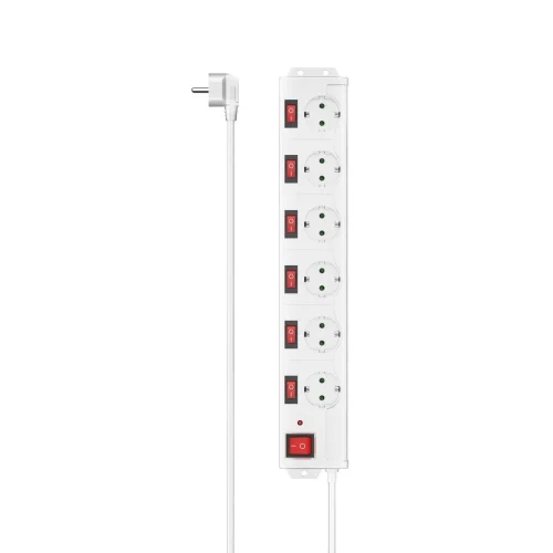 Power Strip HAMA 223159, 6-Way, 1.4m, individually switchable, White, 2004047443480842