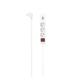 Hama 223181 Power Strip, 3 outlets + 2xUSB-A with switch, White