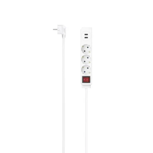 Hama Power Strip, 3-Way, USB-A 17 W, Switch, 1.4 m, white, 2004047443481245
