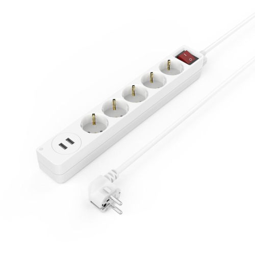 Разклонител Hama 223183, 5 гнезда + 2x USB с ключ, бял, 2004047443481269 02  — OK Office Разклонител Hama 223183, 5 гнезда + 2x USB с ключ, бял, 2004047443481269 02